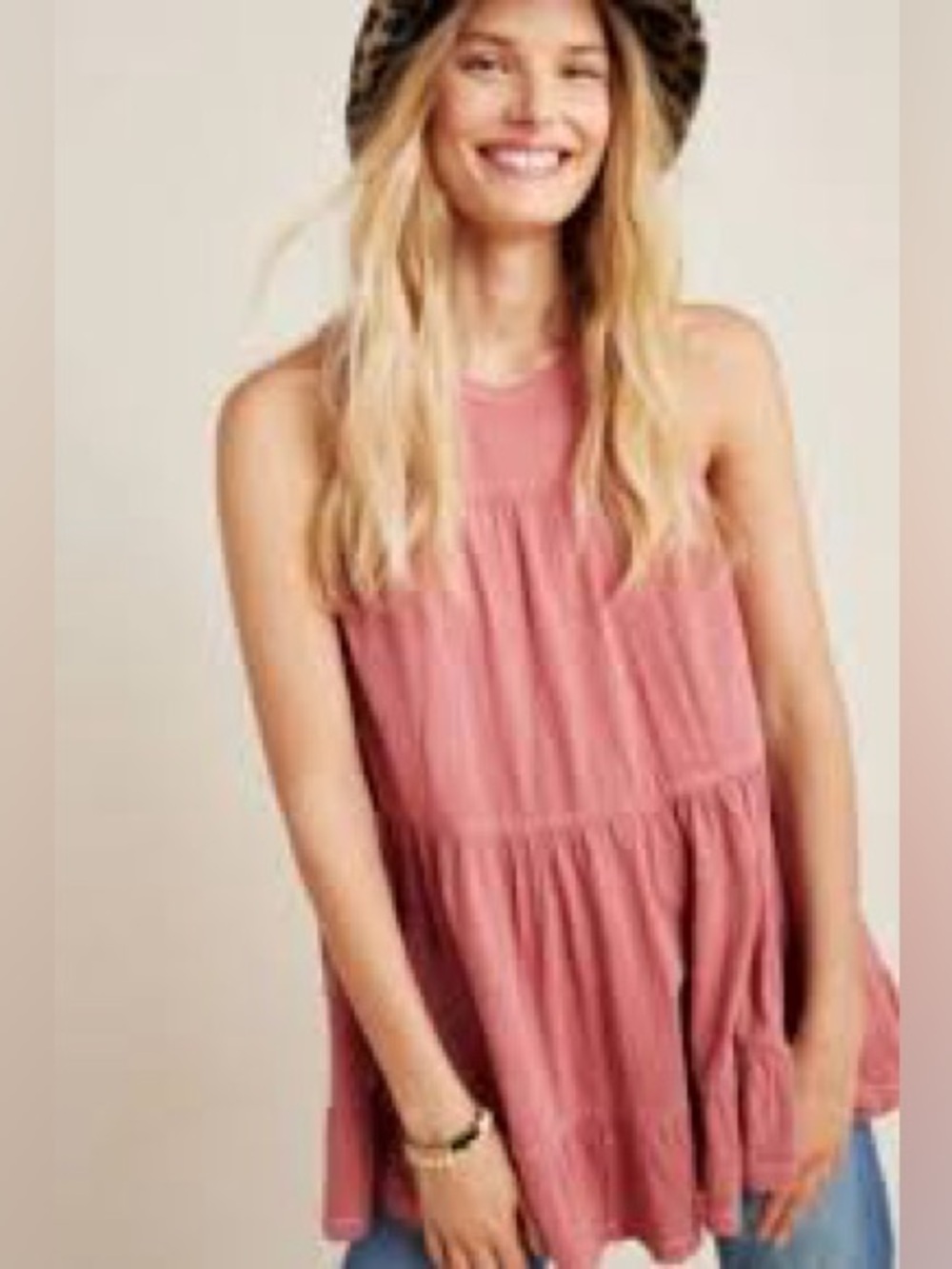 Anthropologie Rose Tiered Swing Tank Top